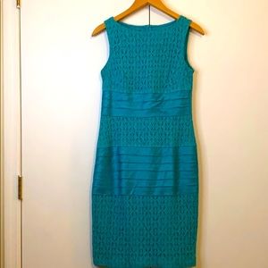 Aline knee length teal ribbon/lace dress